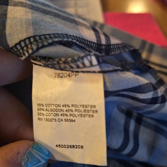 Wrangler Men's XXL Blue/ White Plaid Western Cowboy Pearl Snap Front Shirt - Picture 6 of 7